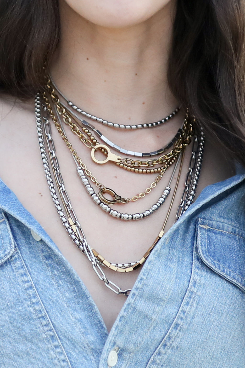 all strung up adjustable necklace with mother of pearl