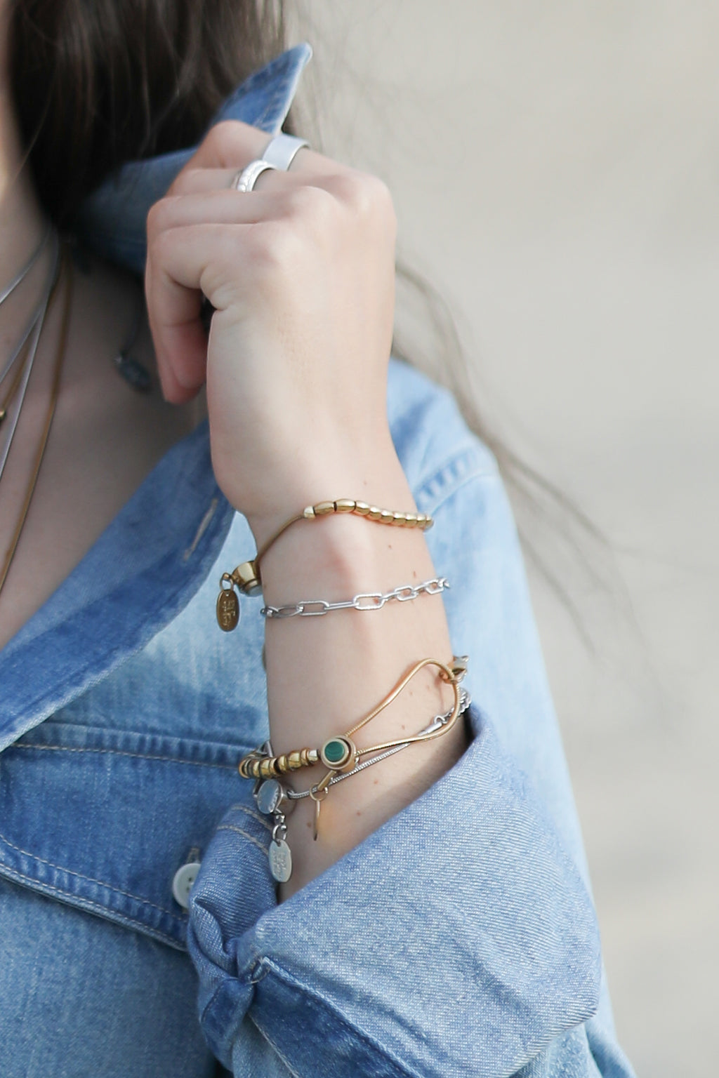 all strung up adjustable bracelet with mother of pearl