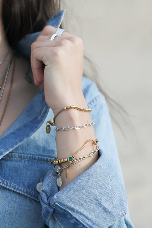 all strung up adjustable bracelet with mother of pearl