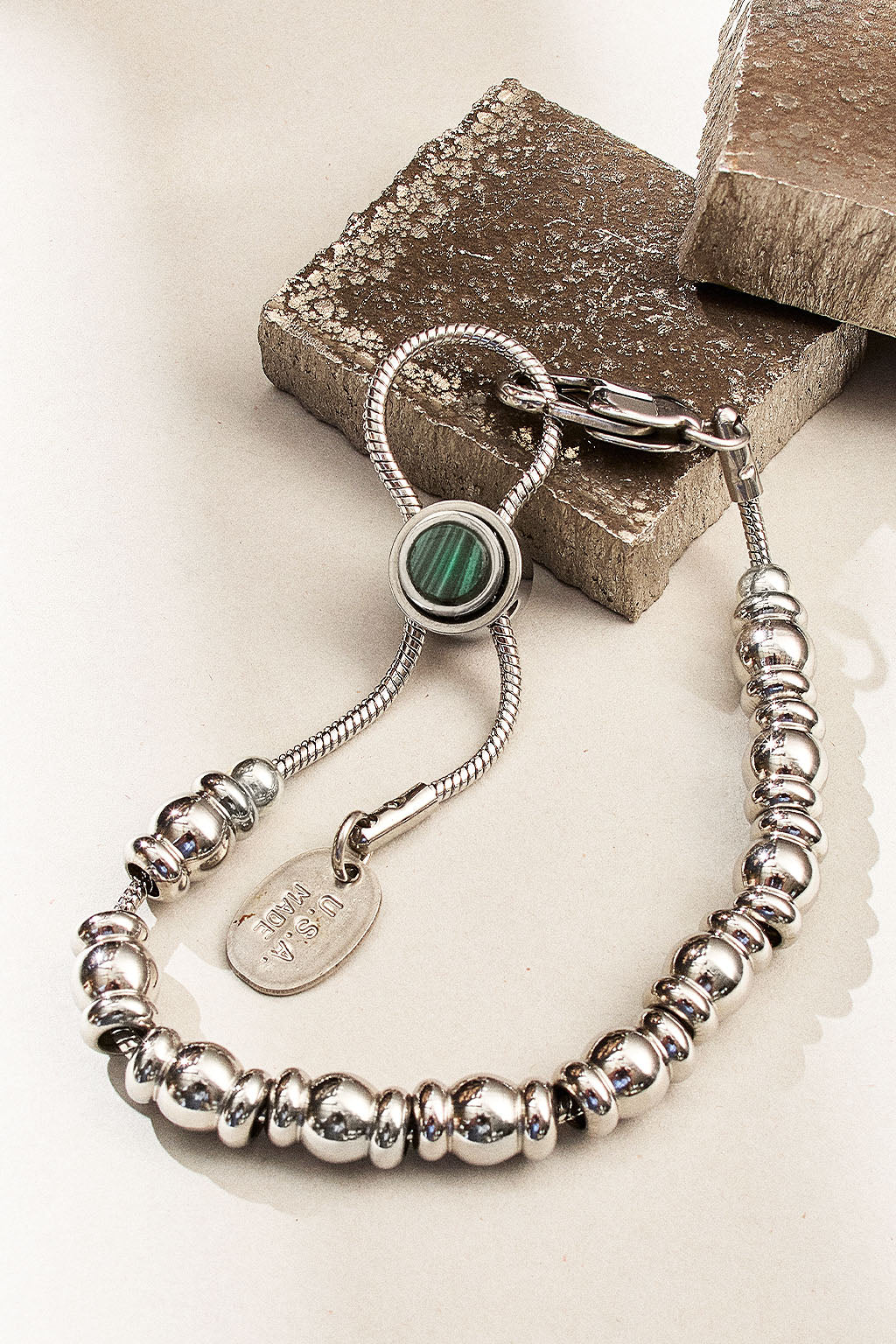 string me along adjustable bracelet with malachite
