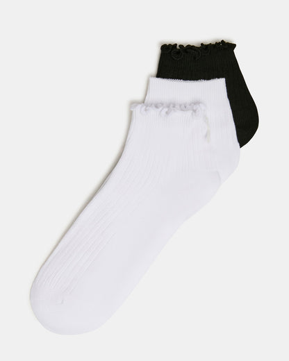 3 PACK EMMA LETTUCE EDGE SOCKS WHITE/BLACK