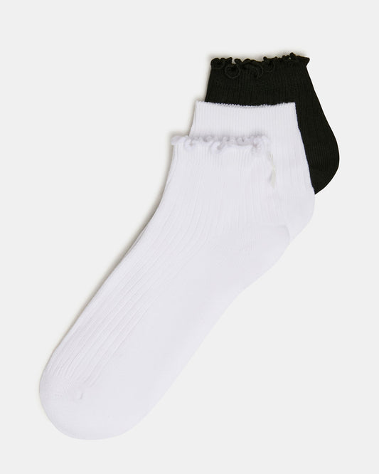 3 PACK EMMA LETTUCE EDGE SOCKS WHITE/BLACK