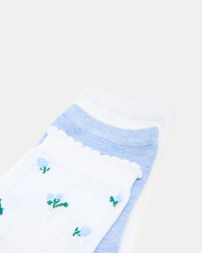 3 SPRING PACK FLOWER SOCKS WHITE MULTI
