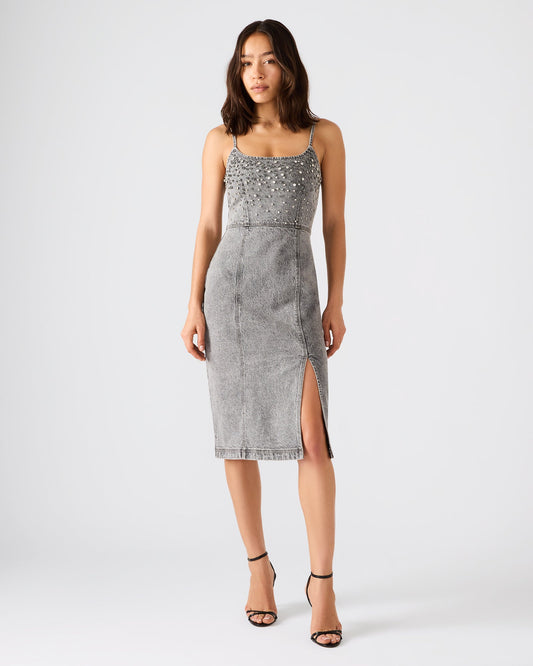 EMBELLISHED GISELLE DENIM DRESS FOG