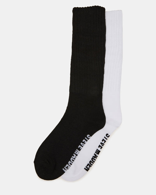 2 PACK RIBBED SLOUCH SOCKS BLACK/WHITE