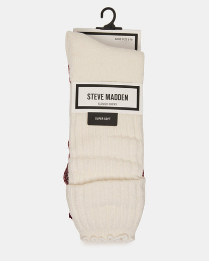 2 PACK SUPER SOFT LETTUCE EDGE SOCKS IVORY/BURGUNDY