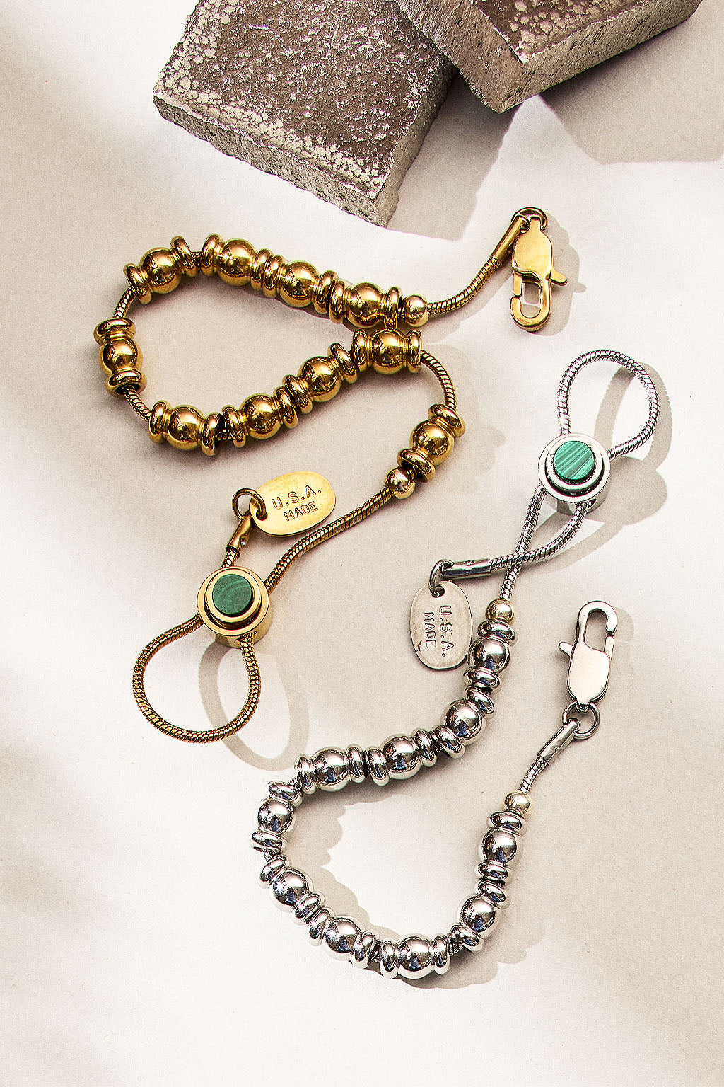 string me along adjustable bracelet with malachite