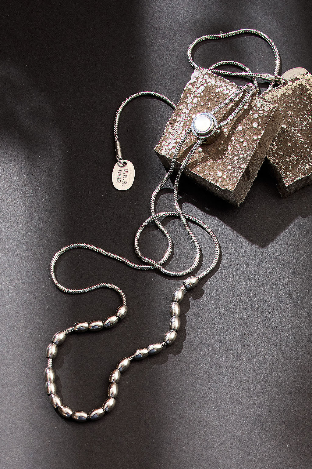 all strung up adjustable necklace with mother of pearl